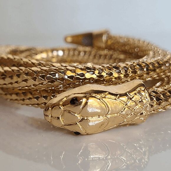 ✨🐍 2PCS Gold Snake Bendable Design Blingy Statement Bracelet & Necklace Set NEW - Picture 10 of 16
